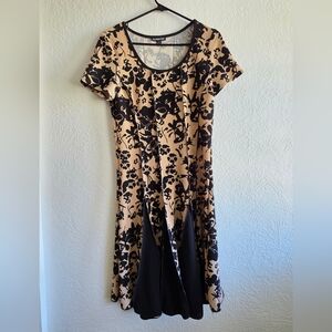 Chic Black and Tan Floral Midi Dress